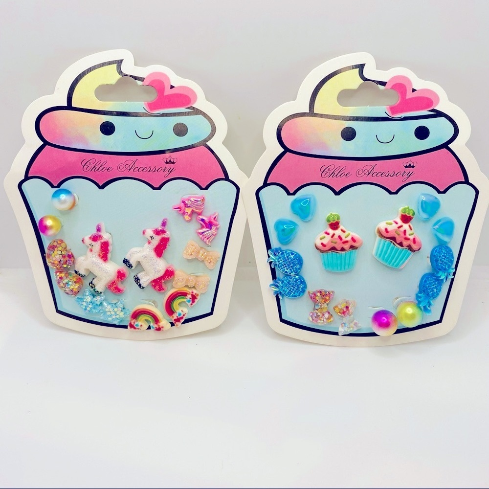 Earrings Kids Unicorn Cup cakes Pineapples Hearts and more! 14 Pairs Pie…